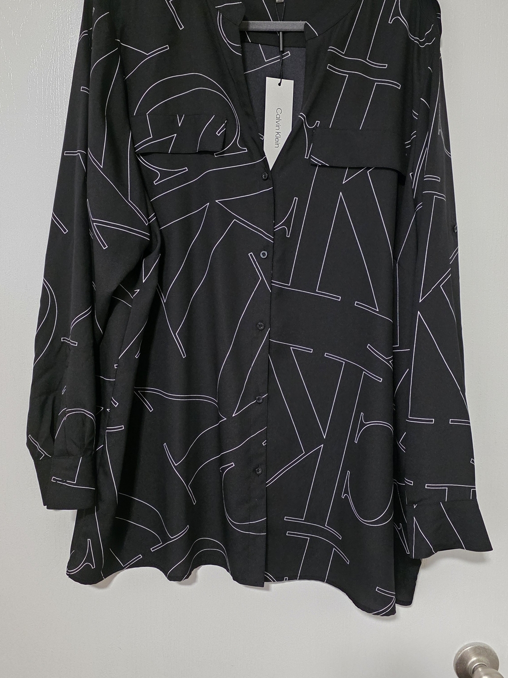 Calvin Klein Black Shirt with White Outline Logo Print